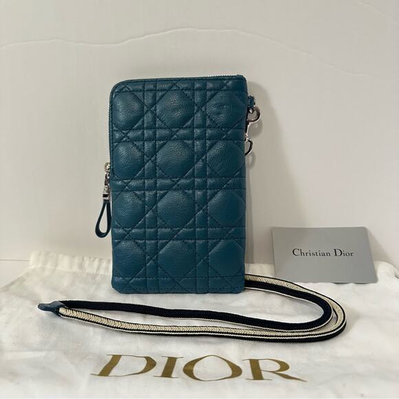 Dior Cannage Caro Multifunction Pouch w/ Wallet Teal Cell phone Pouch Wallet - Picture 2 of 10